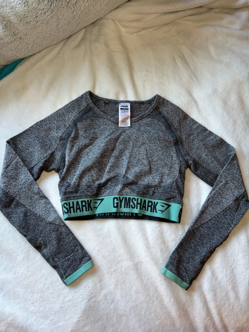 Gymshark Gray Cropped Long Sleeve Top with Mint Accent